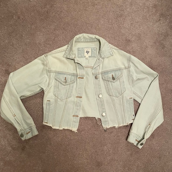 Billabong Cropped Light Wash Denim Jacket Womens Small Cropped Jean Jacket - Picture 13 of 13
